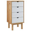 kommode OTTA 45x39x90 cm massivt fyrretræ brun og hvid