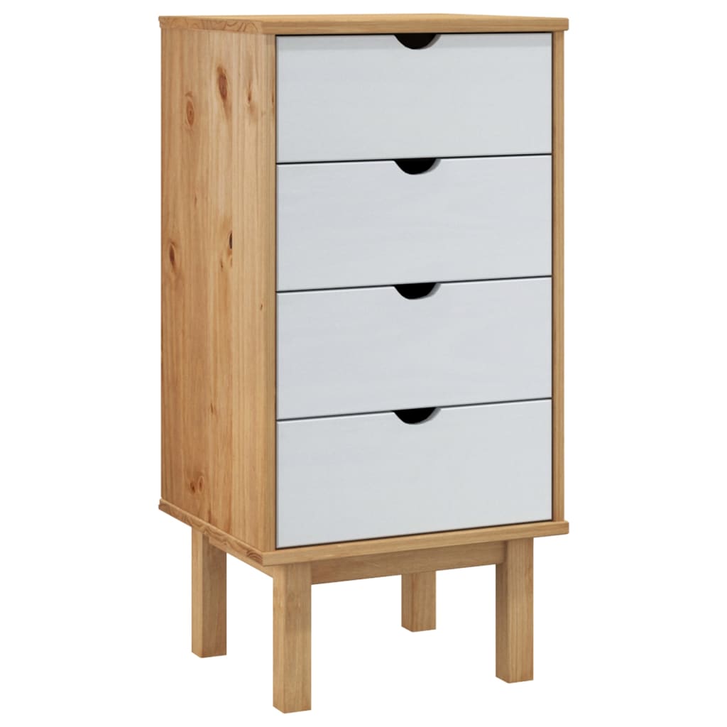 kommode OTTA 45x39x90 cm massivt fyrretræ brun og hvid