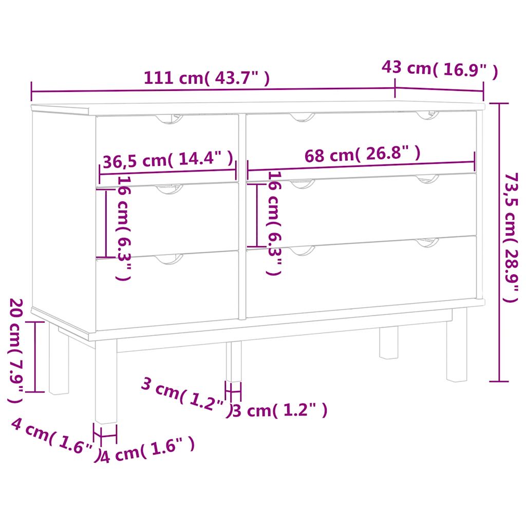 kommode OTTA 111x43x73,5 cm massivt fyrretræ