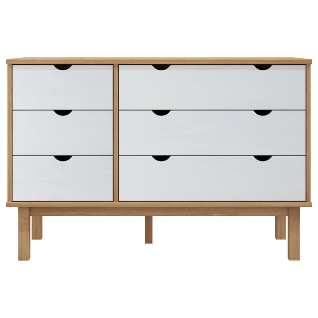 kommode OTTA 111x43x73,5 cm massivt fyrretræ brun og hvid