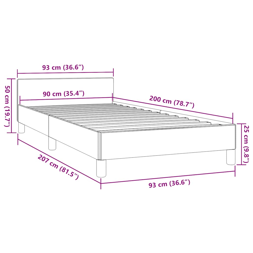 Sengeramme med hovedgærde uden madras Sort 90x200 cm