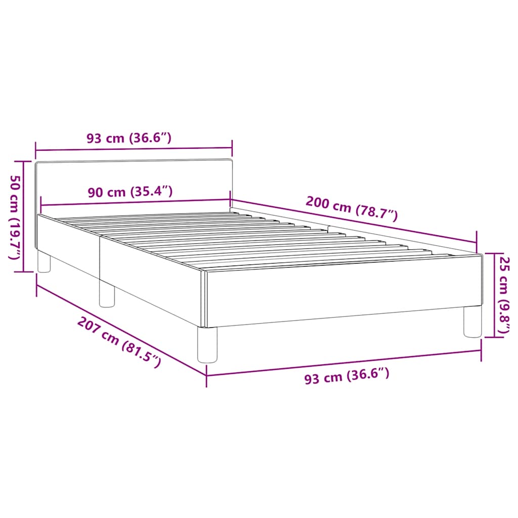Sengeramme med hovedgærde uden madras Grå 90x200 cm