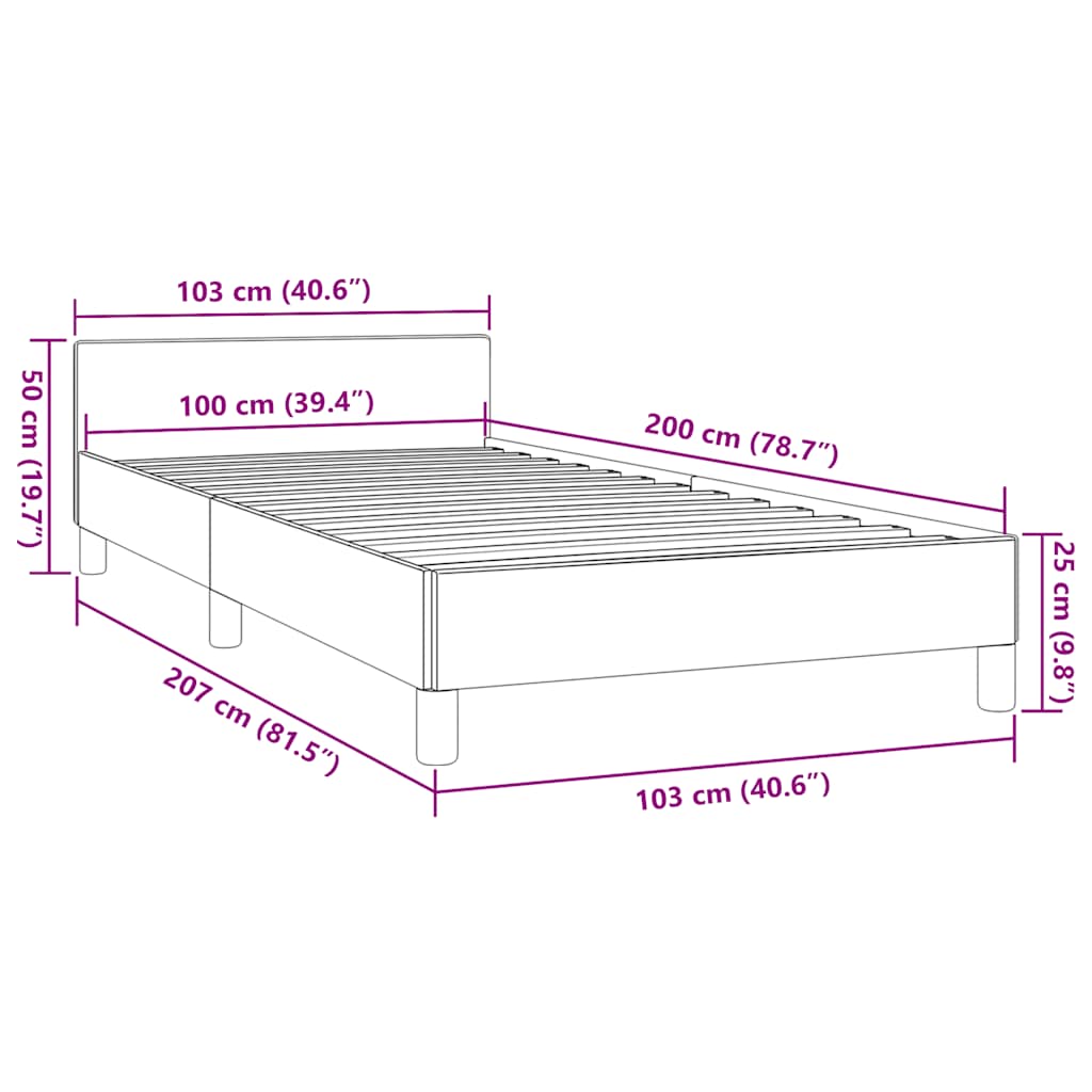 Sengeramme med hovedgærde uden madras Sort 100x200 cm