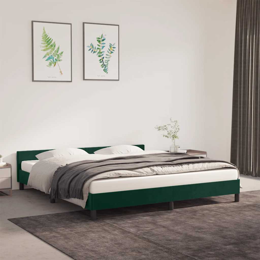 Sengeramme uden madras Mørkegrøn 160x200 cm Fløjl