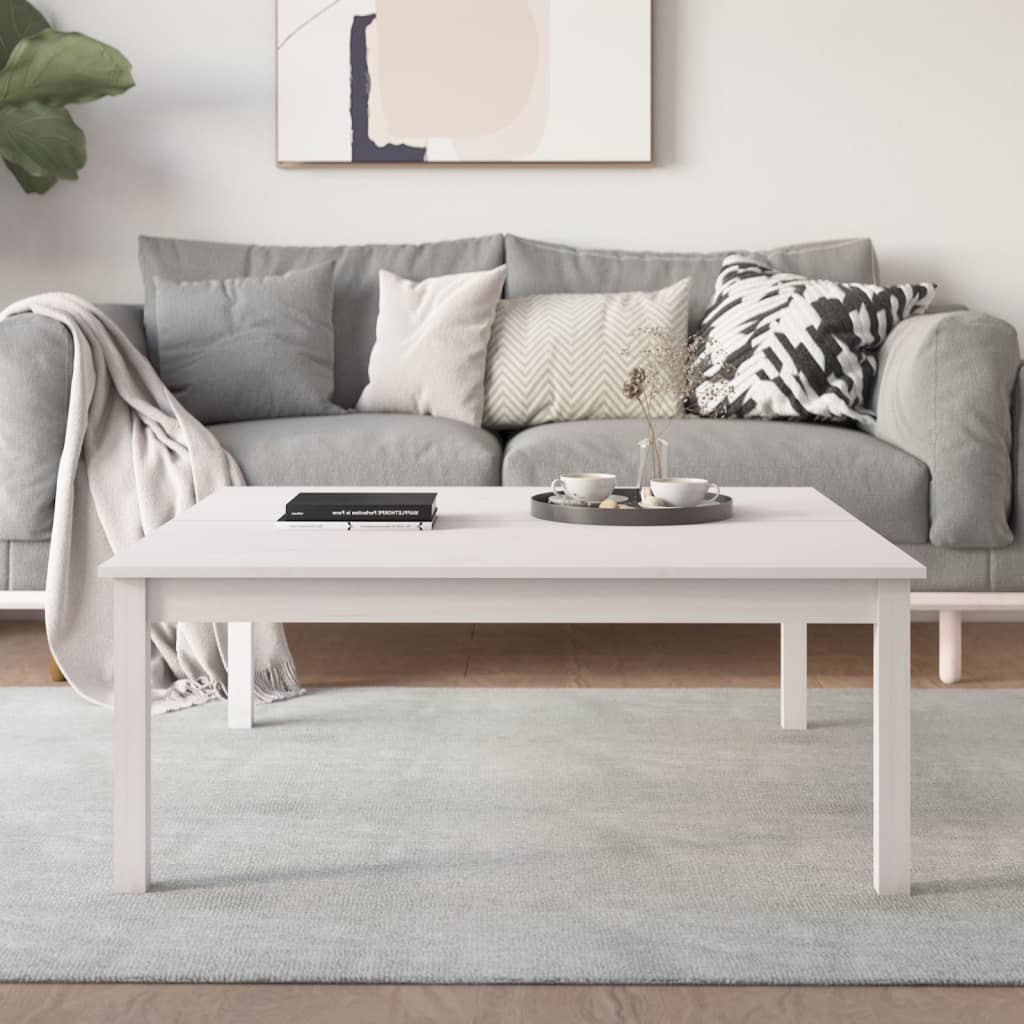 sofabord 100x100x40 cm massivt fyrretræ hvid