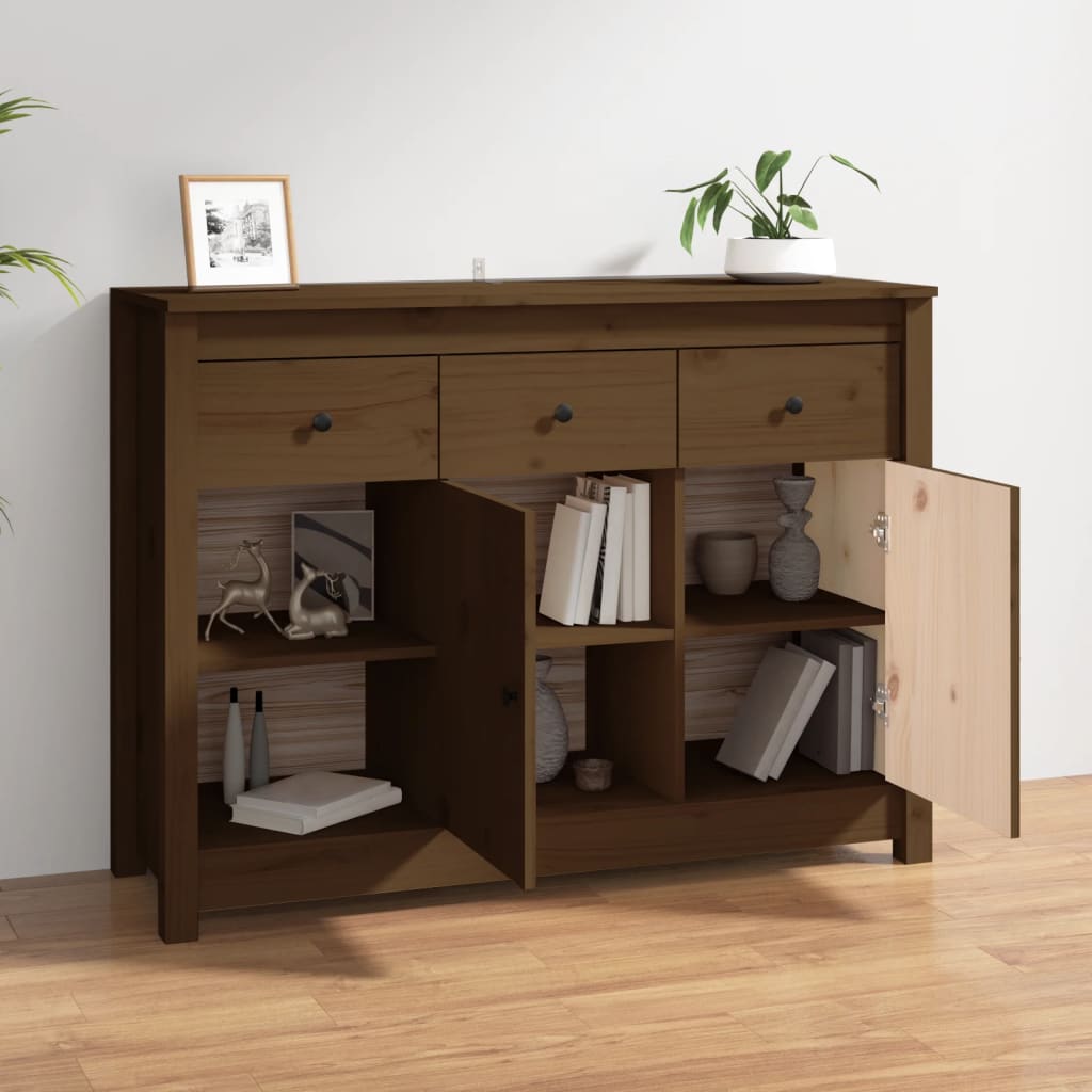 skænk 100x35x74 cm massivt fyrretræ gyldenbrun