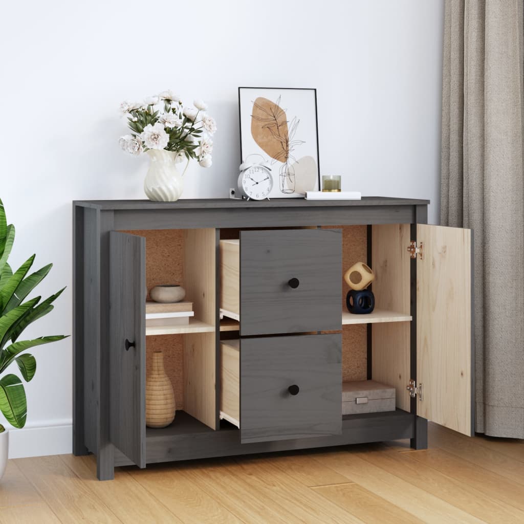 skænk 100x35x74 cm massivt fyrretræ grå