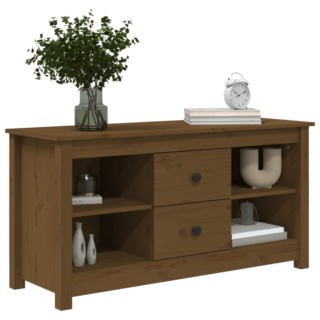 tv-bord 103x36,5x52 cm massivt fyrretræ gyldenbrun