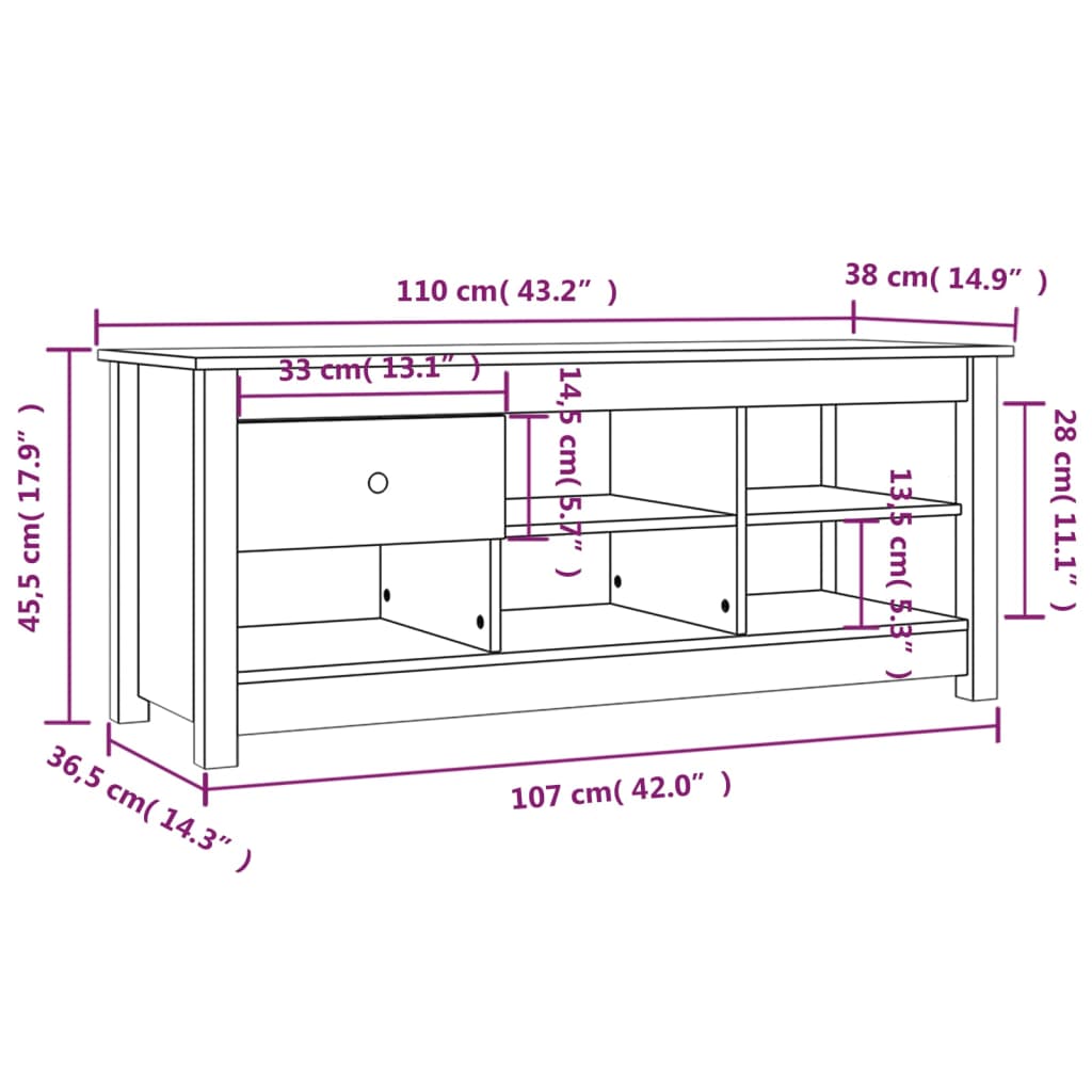 skoreol 110x38x45,5 cm massivt fyrretræ sort