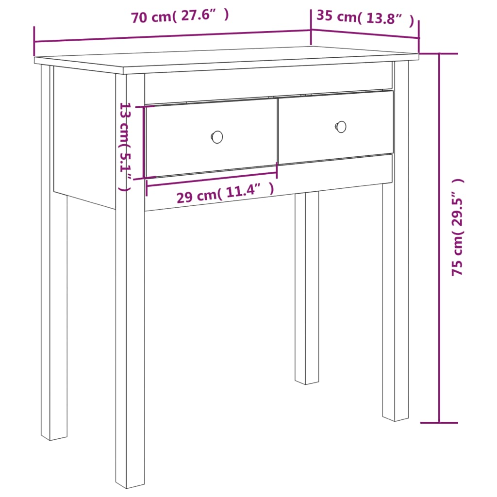 konsolbord 70x35x75 cm massivt fyrretræ gyldenbrun