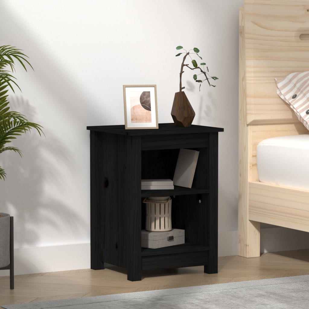 sengebord 40x35x55 cm massivt fyrretræ sort billede