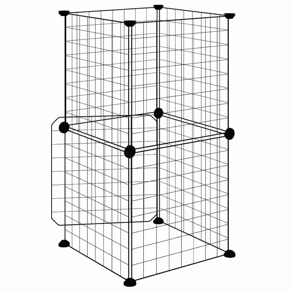 8-panels kæledyrsindhegning med låge 35x35 cm stål sort