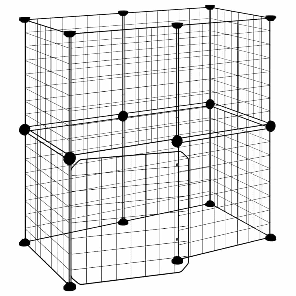 12-panels kæledyrsindhegning med låge 35x35 cm stål sort