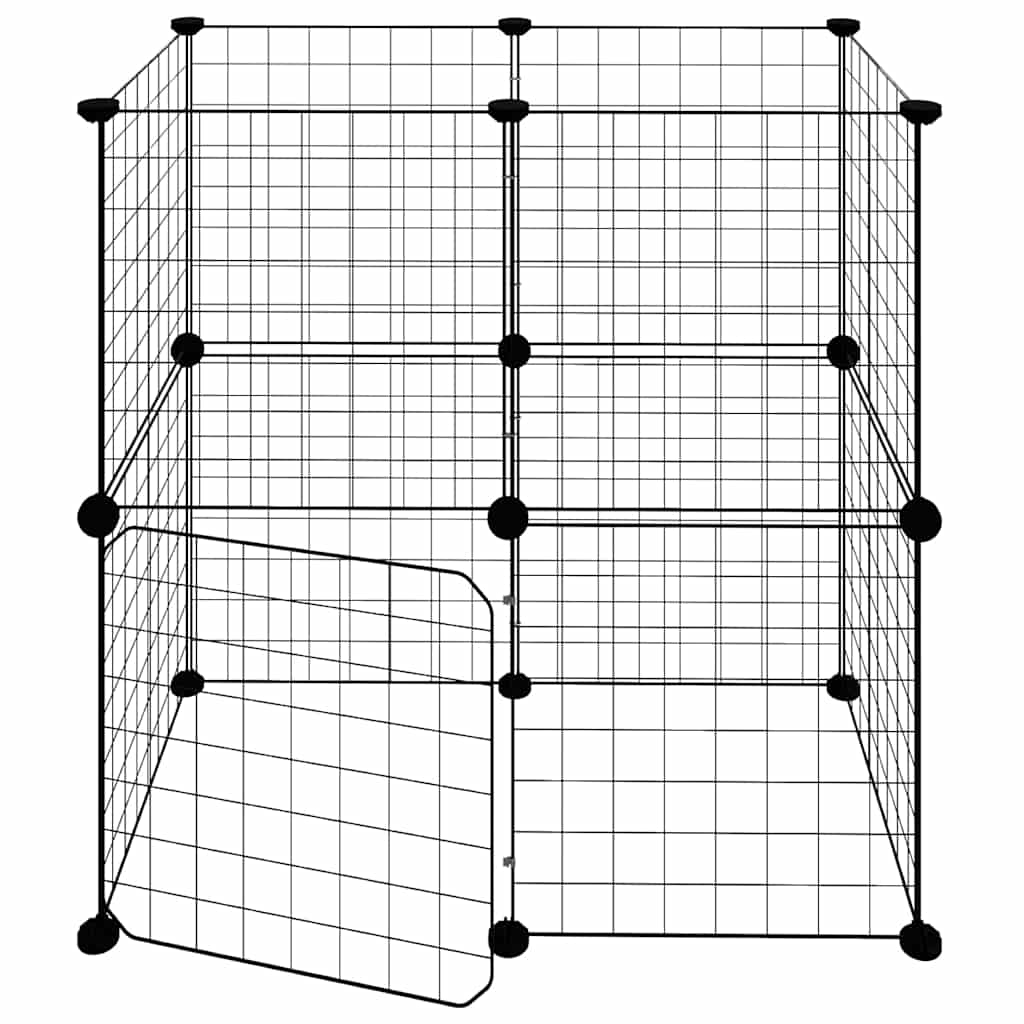 12-panels kæledyrsindhegning med låge 35x35 cm stål sort