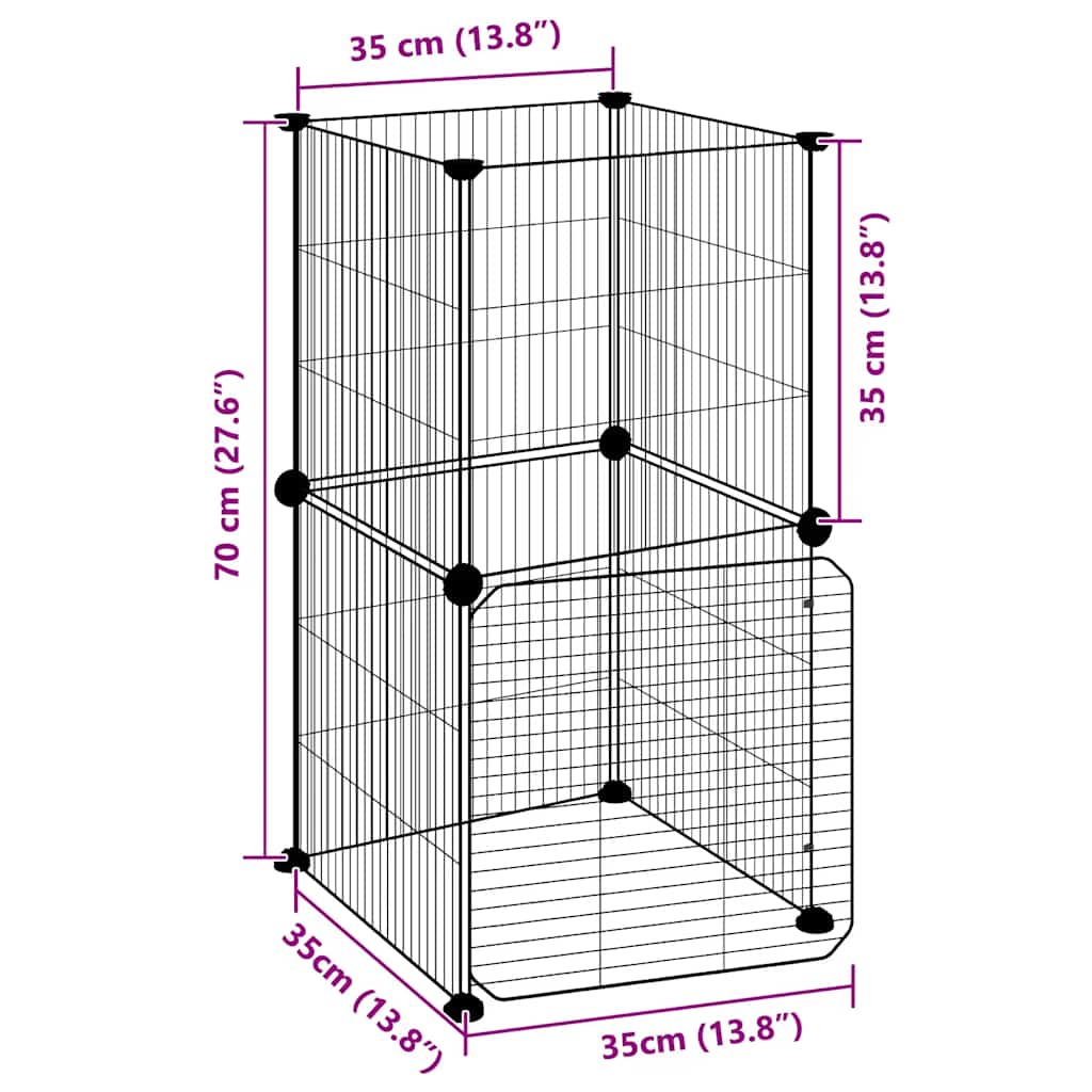 8-panels kæledyrsindhegning med låge 35x35 cm stål sort