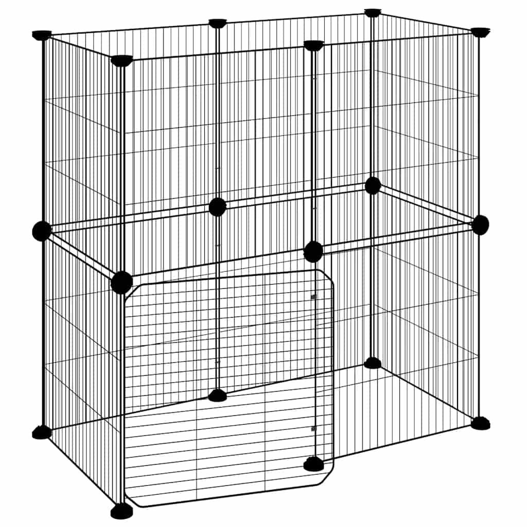 12-panels kæledyrsindhegning med låge 35x35 cm stål sort