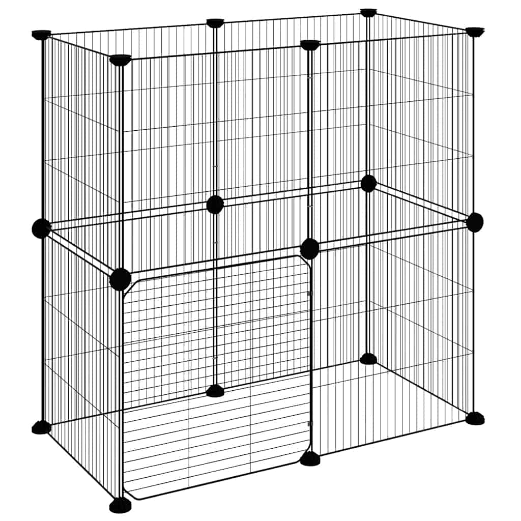 12-panels kæledyrsindhegning med låge 35x35 cm stål sort