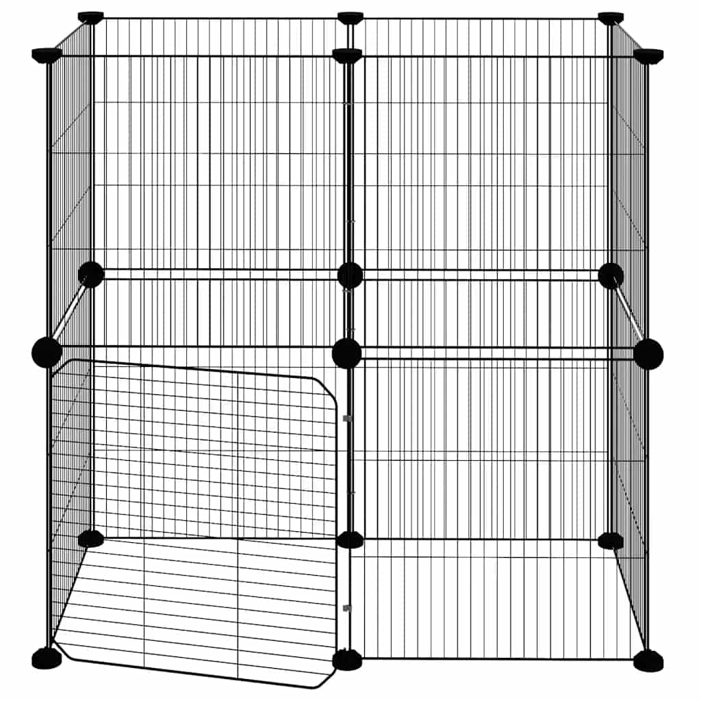 12-panels kæledyrsindhegning med låge 35x35 cm stål sort