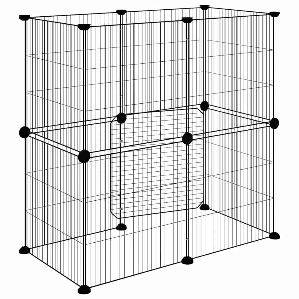 12-panels kæledyrsindhegning med låge 35x35 cm stål sort