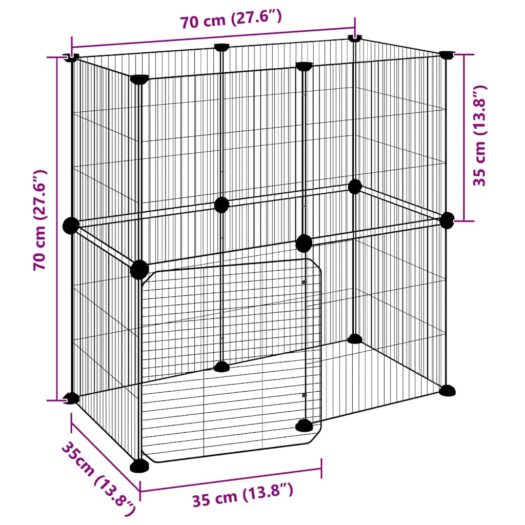 12-panels kæledyrsindhegning med låge 35x35 cm stål sort