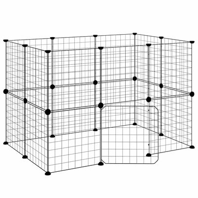 20-panels kæledyrsindhegning med låge 35x35 cm stål sort