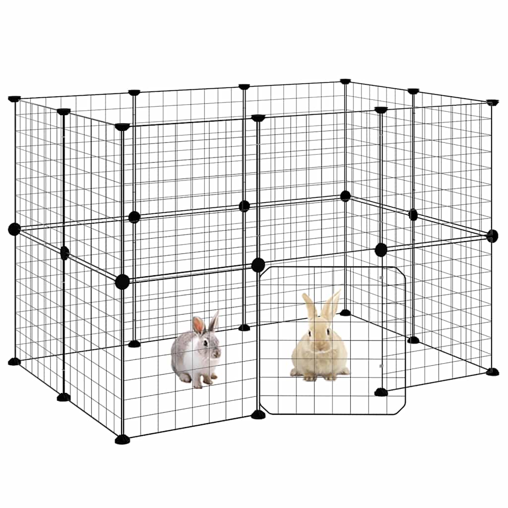 20-panels kæledyrsindhegning med låge 35x35 cm stål sort