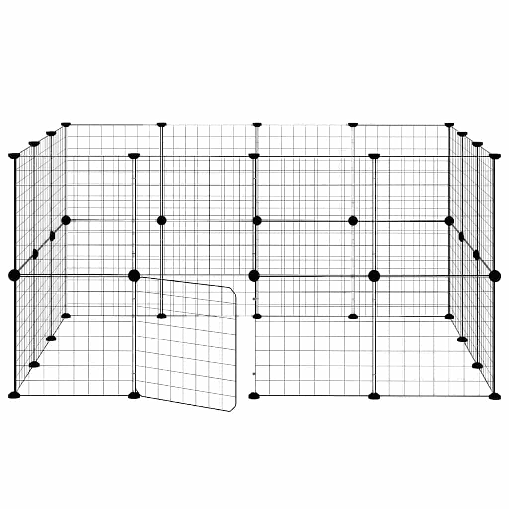 28-panels kæledyrsindhegning med låge 35x35 cm stål sort