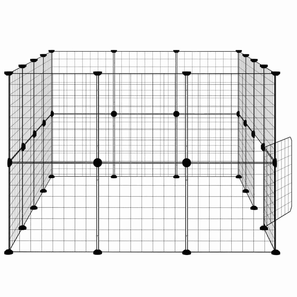 28-panels kæledyrsindhegning med låge 35x35 cm stål sort