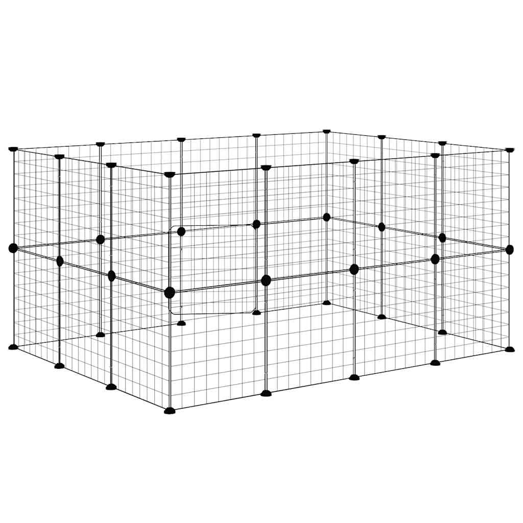 28-panels kæledyrsindhegning med låge 35x35 cm stål sort