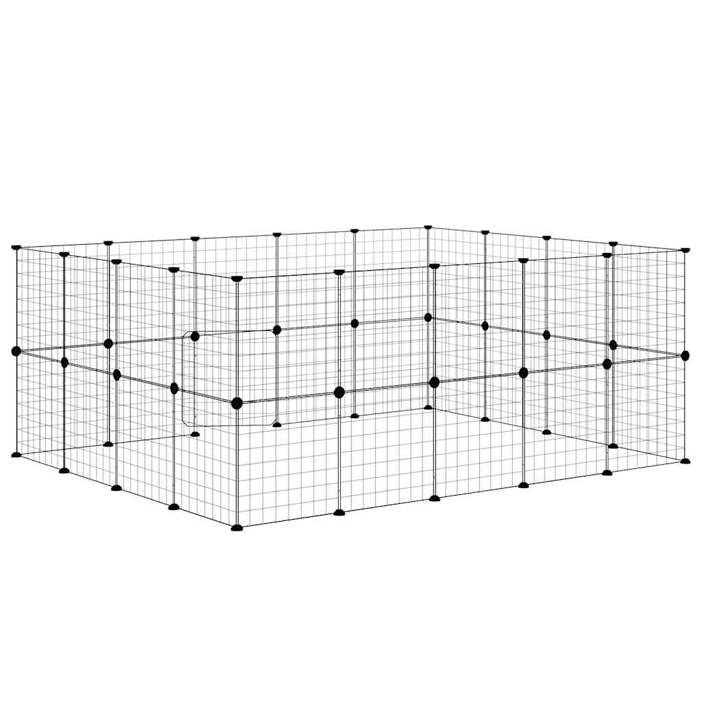 36-panels kæledyrsindhegning med låge 35x35 cm stål sort