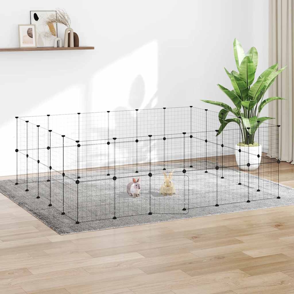 44-panels kæledyrsindhegning med låge 35x35 cm stål sort billede