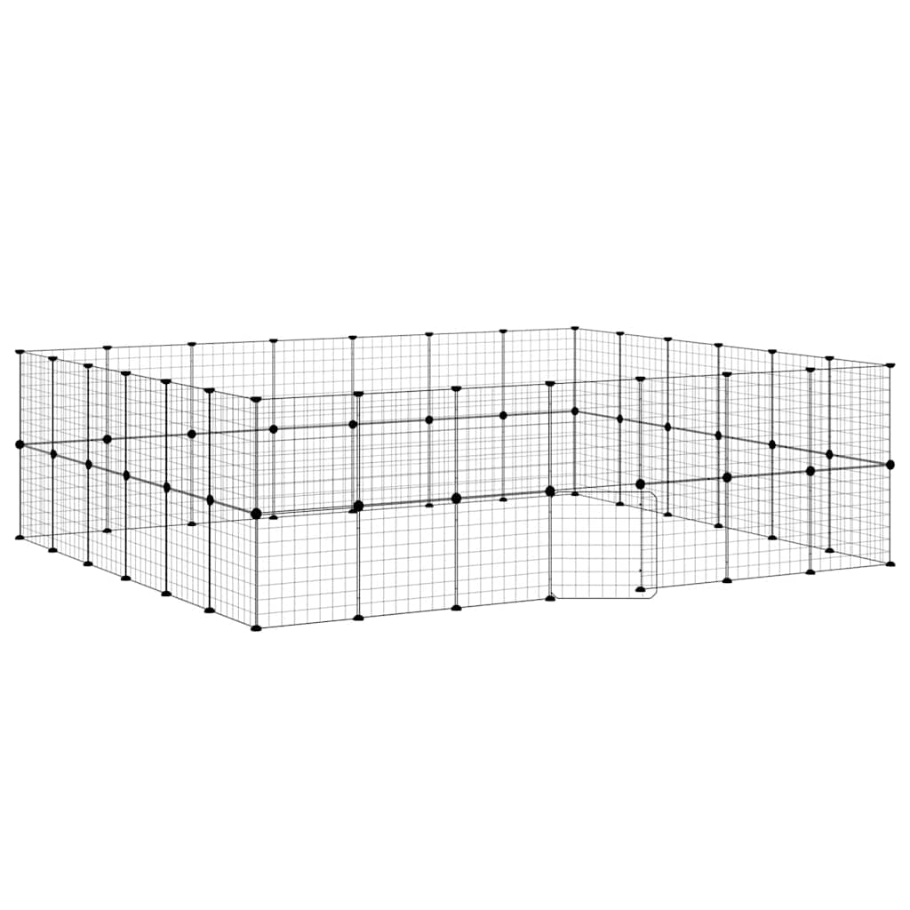 52-panels kæledyrsindhegning med låge 35x35 cm stål sort