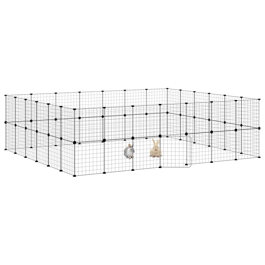 52-panels kæledyrsindhegning med låge 35x35 cm stål sort