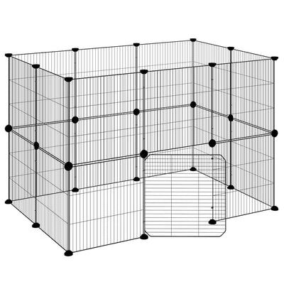 20-panels kæledyrsindhegning med låge 35x35 cm stål sort