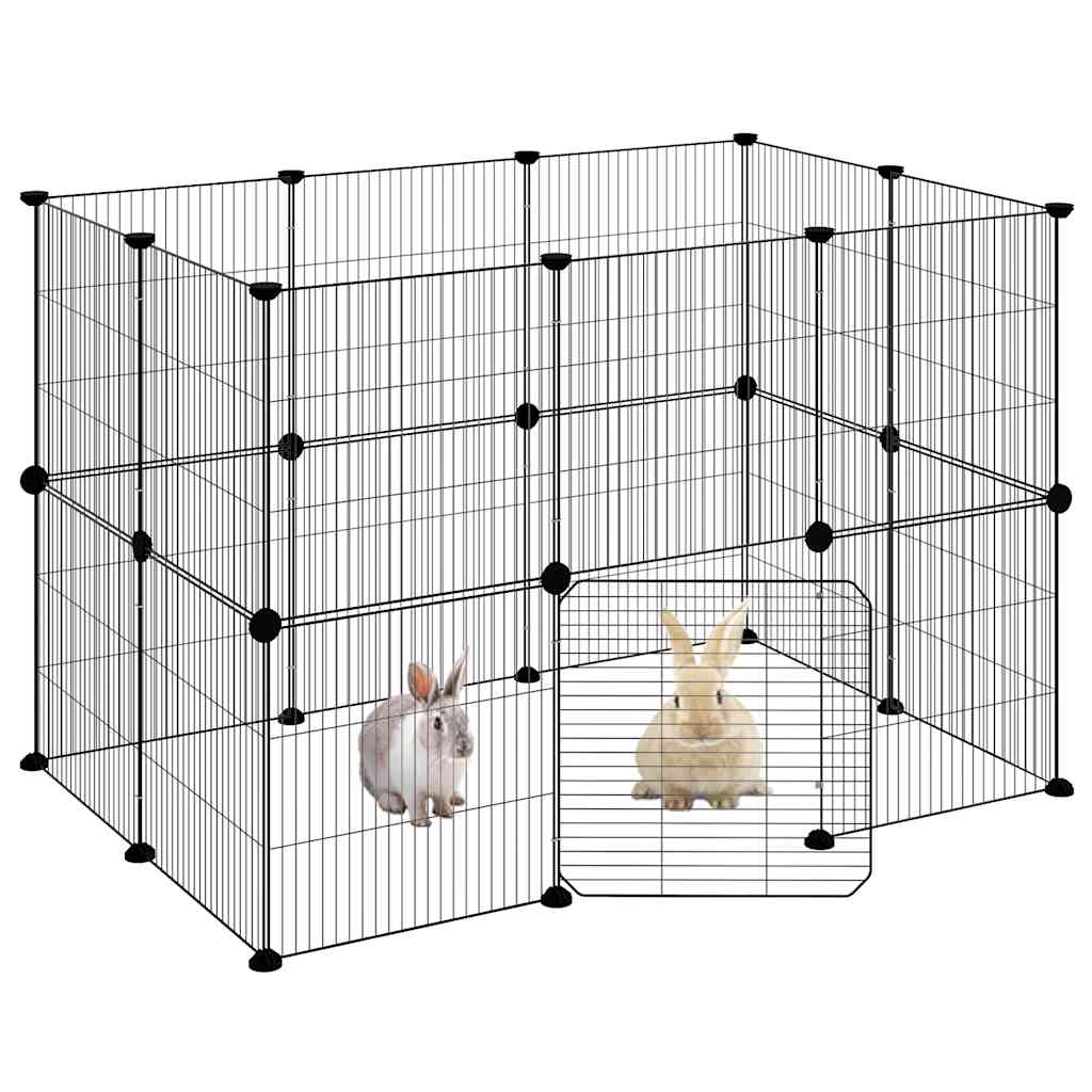20-panels kæledyrsindhegning med låge 35x35 cm stål sort
