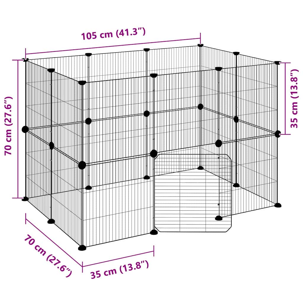 20-panels kæledyrsindhegning med låge 35x35 cm stål sort