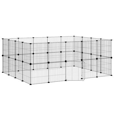 36-panels kæledyrsindhegning med låge 35x35 cm stål sort