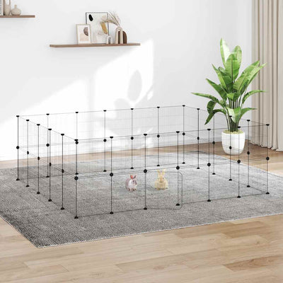 44-panels kæledyrsindhegning med låge 35x35 cm stål sort