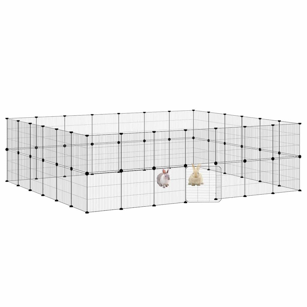 52-panels kæledyrsindhegning med låge 35x35 cm stål sort