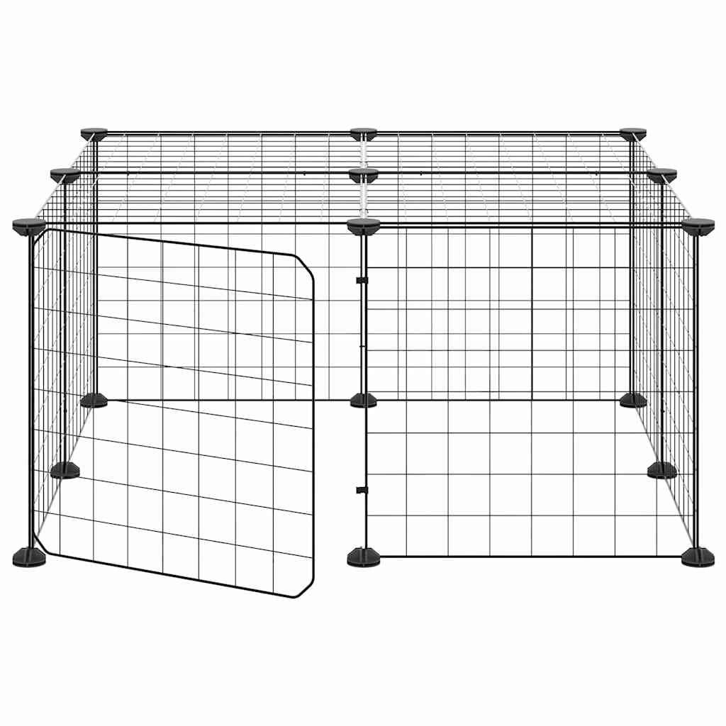 12-panels kæledyrsindhegning med låge 35x35 cm stål sort