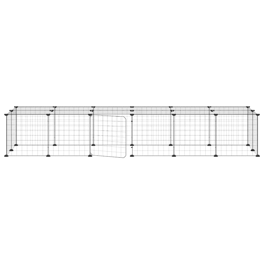 28-panels kæledyrsindhegning med låge 35x35 cm stål sort