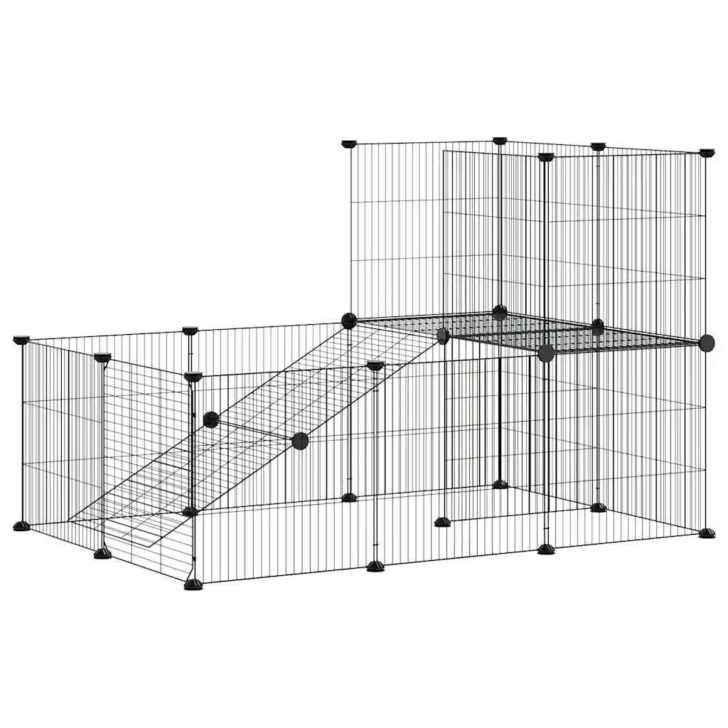 20-panels kæledyrsindhegning med låge 35x35 cm stål sort