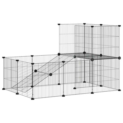 20-panels kæledyrsindhegning med låge 35x35 cm stål sort