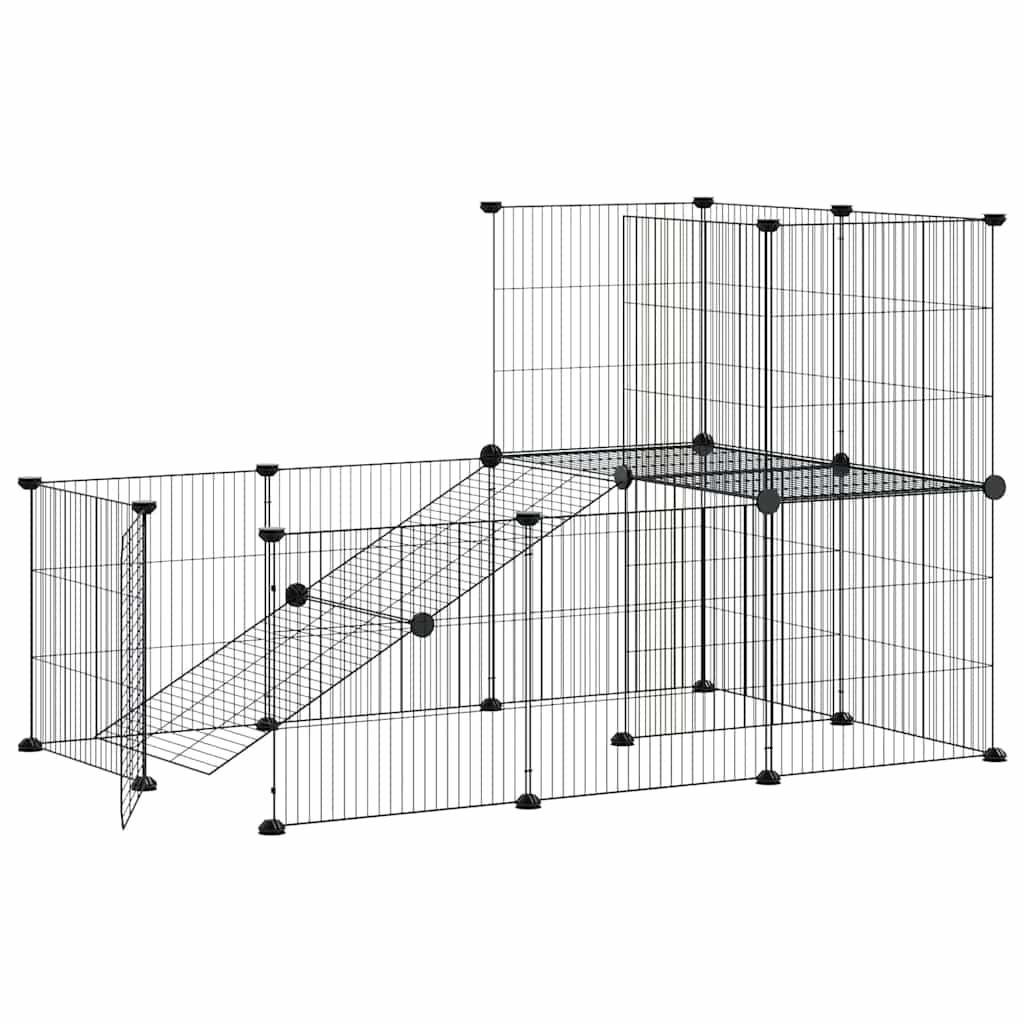 20-panels kæledyrsindhegning med låge 35x35 cm stål sort