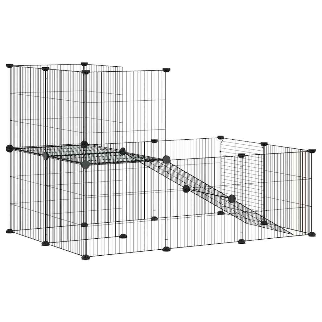 20-panels kæledyrsindhegning med låge 35x35 cm stål sort