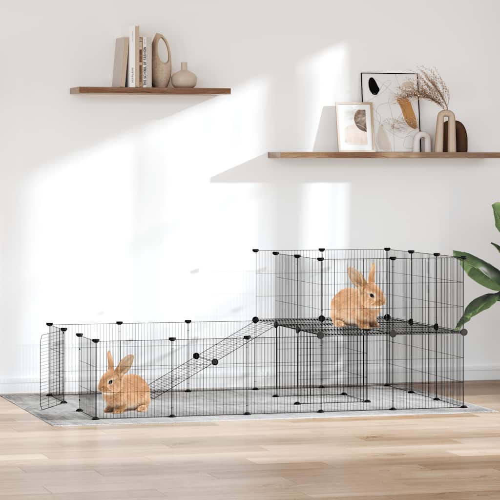 36-panels kæledyrsindhegning med låge 35x35 cm stål sort billede
