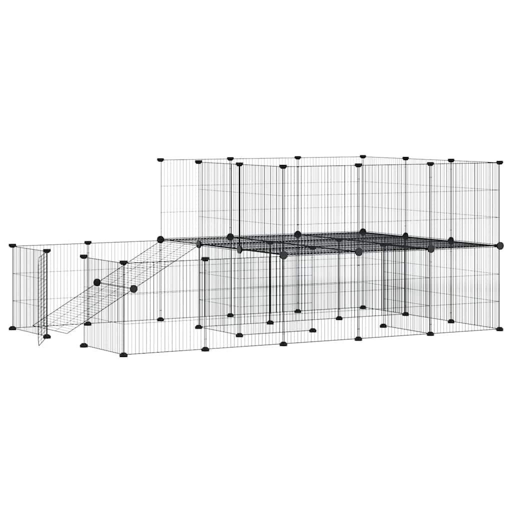 44-panels kæledyrsindhegning med låge 35x35 cm stål sort