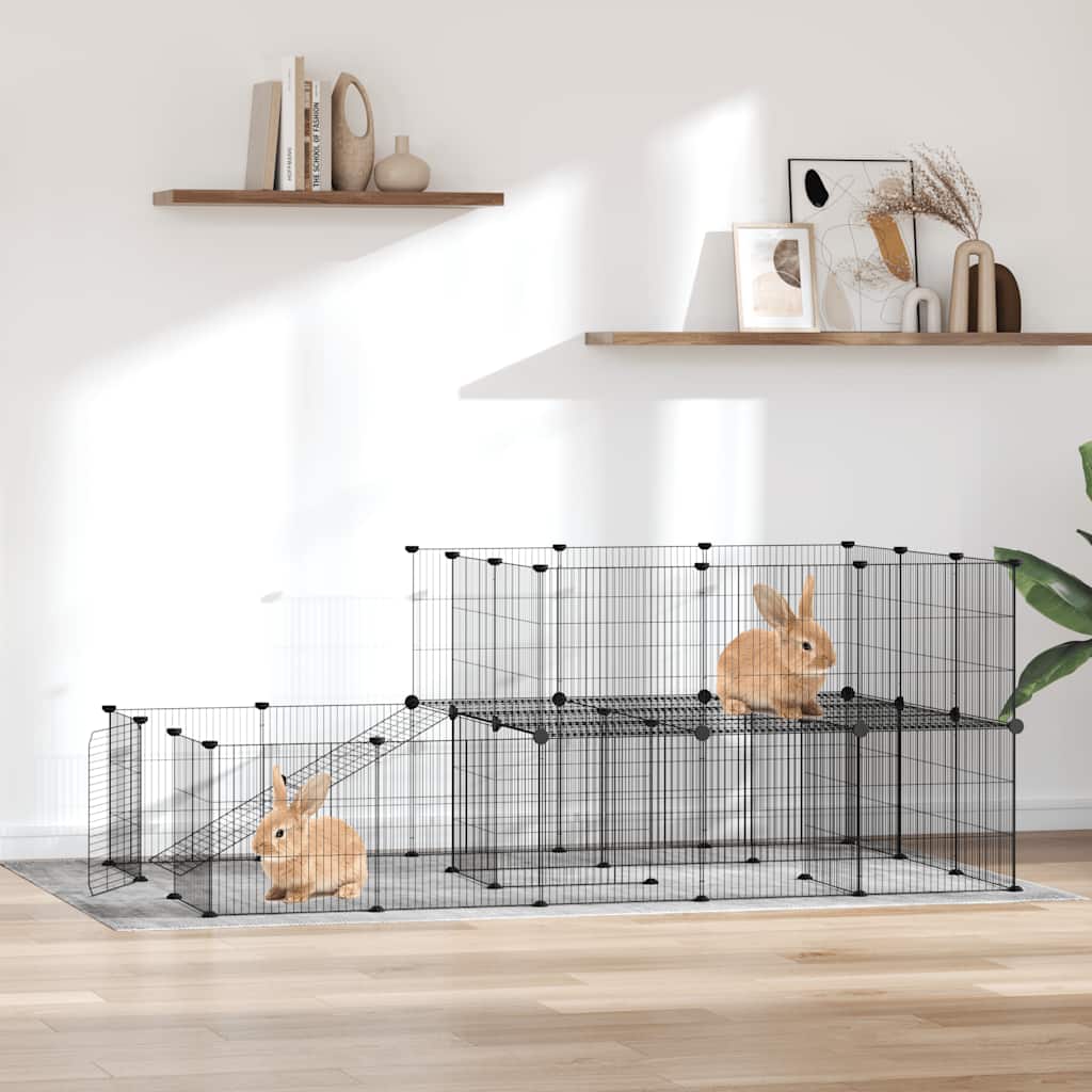 44-panels kæledyrsindhegning med låge 35x35 cm stål sort