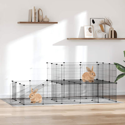 44-panels kæledyrsindhegning med låge 35x35 cm stål sort