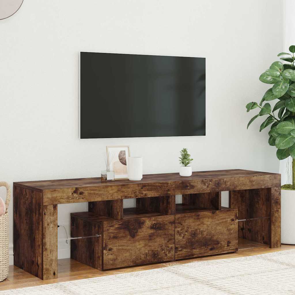 tv-bord med LED-lys 140x36,5x40 cm røget egetræsfarve